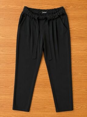 Express Black Paperbag Waist Tie-Front Trousers